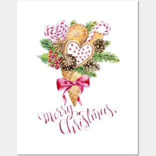 Watercolor Christmas bouquet Posters and Art